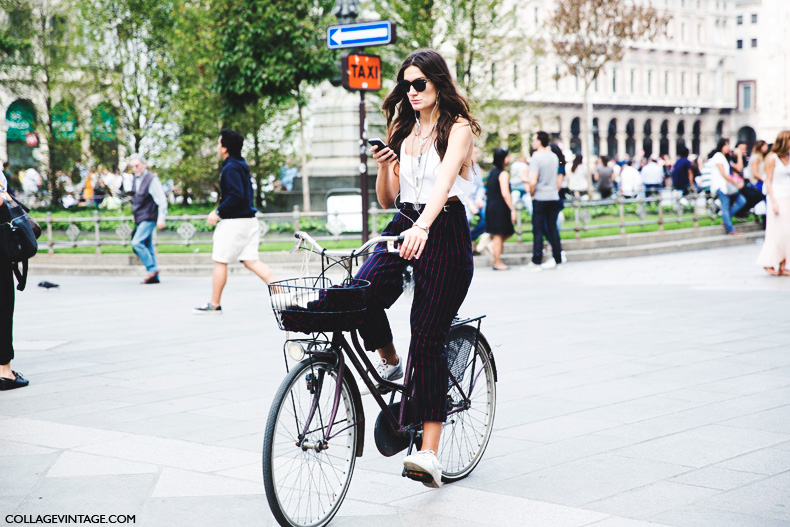 Milan_Fashion_Week_Spring_Summer_15-MFW-Street_Style-Striped_Trousers-Nike_Sneakers-Bike-1