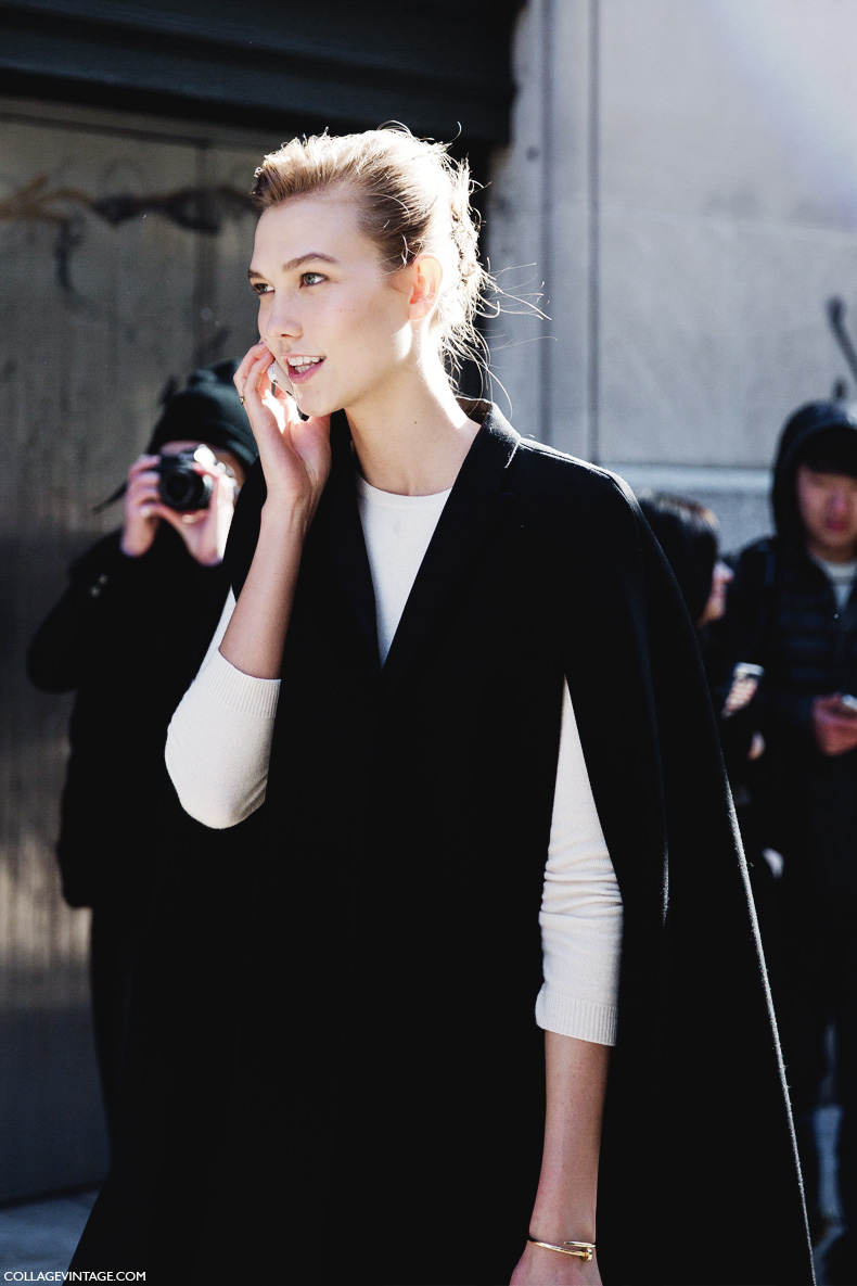 New_York_Fashion_Week-Street_Style-Fall_Winter-2015-Stripes_Fur_Coat-White_Boots-Karlie_Kloss-Model_Cape-1