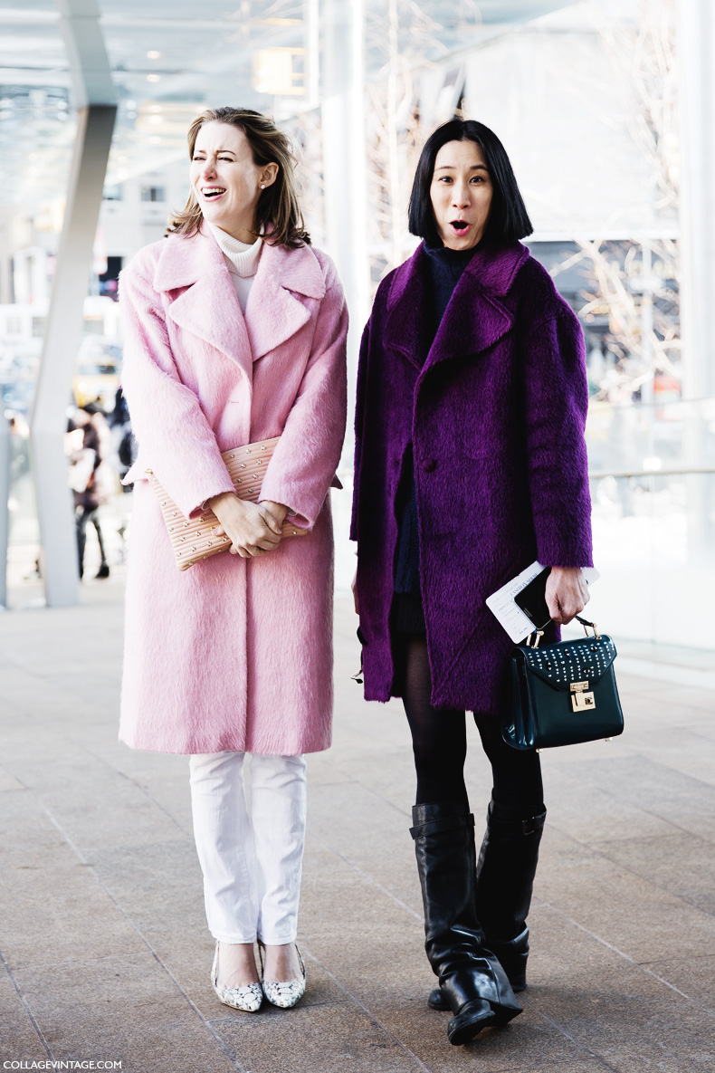 New_York_Fashion_Week-Street_Style-Fall_Winter-2015-Stripes_Fur_Coat-White_Boots-Purple_Coat-Pink_Coat-Eva_Chen-
