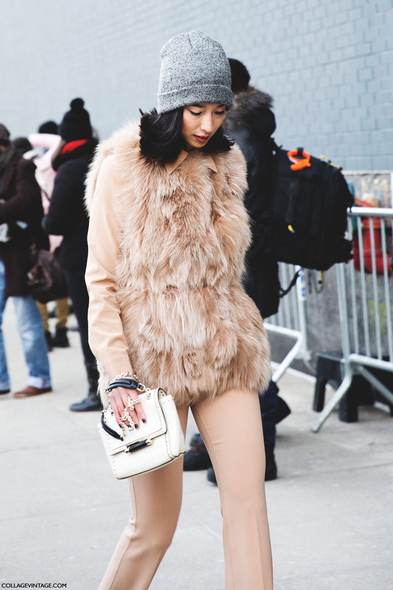 New_York_Fashion_Week-Street_Style-Fall_Winter-2015-Lily_Kwong-Fur_Vest-Beanie-
