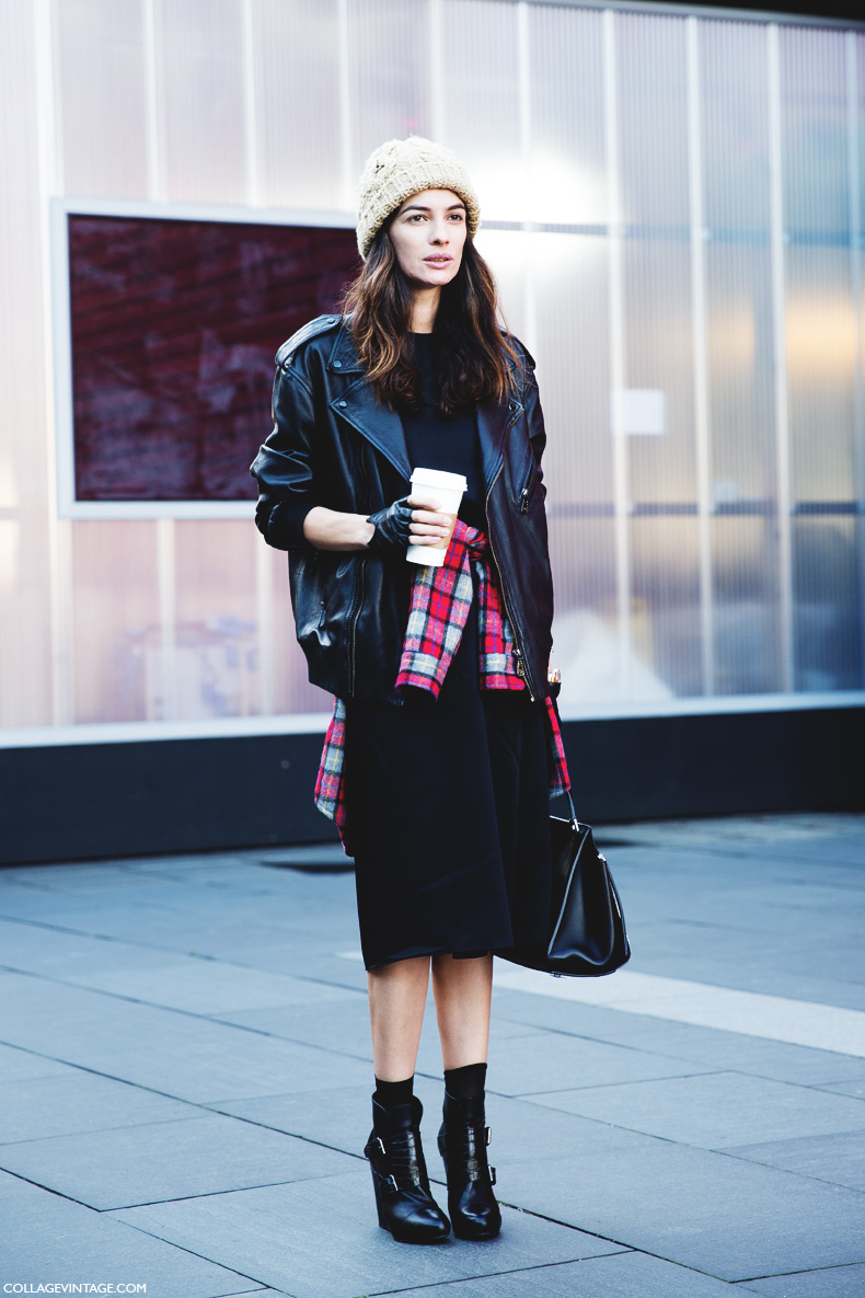 London_Fashion_Week-Street_Style-Fall_Winter_14-Leather-Tied_Shirt-Beanie-