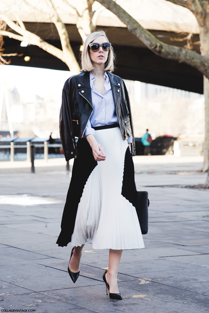 London_Fashion_Week-Street_Style-Fall_Winter_14-Pleated_Skirt-Leather_Skirt-