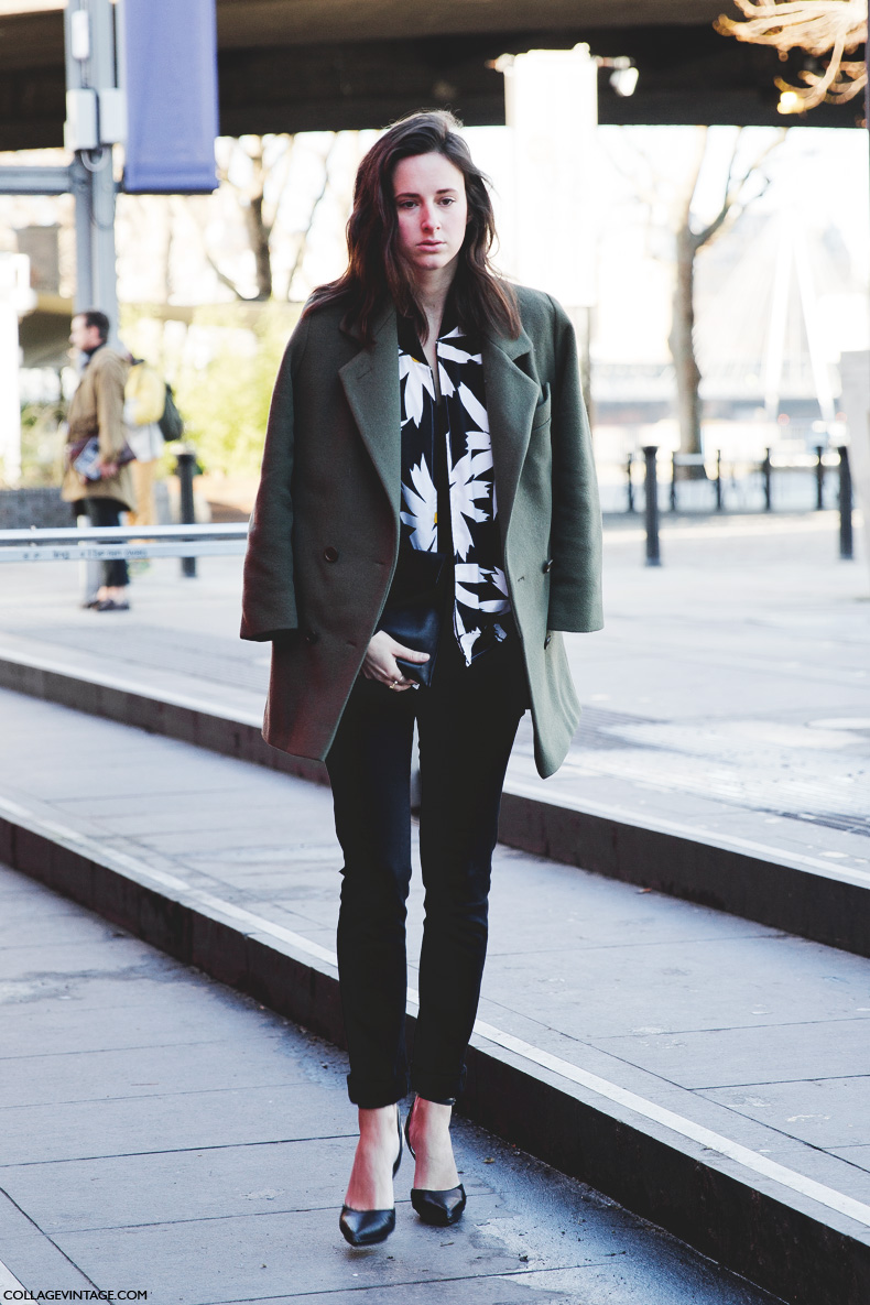 London_Fashion_Week-Street_Style-Fall_Winter_14-Green_Coat-Floral_Shirt.