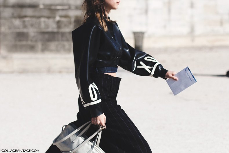Paris_Fashion_Week_Spring_Summer_15-PFW-Street_Style-Leather_Bomber-Pinstripe_Trousers-1