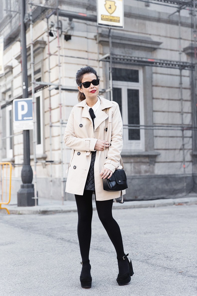 White_Shirt-Black_Bow-Leather_Skirt-Trench_Coat-Forever_21_Madrid-Outfit-Street_Style-Collage_Vintage-10
