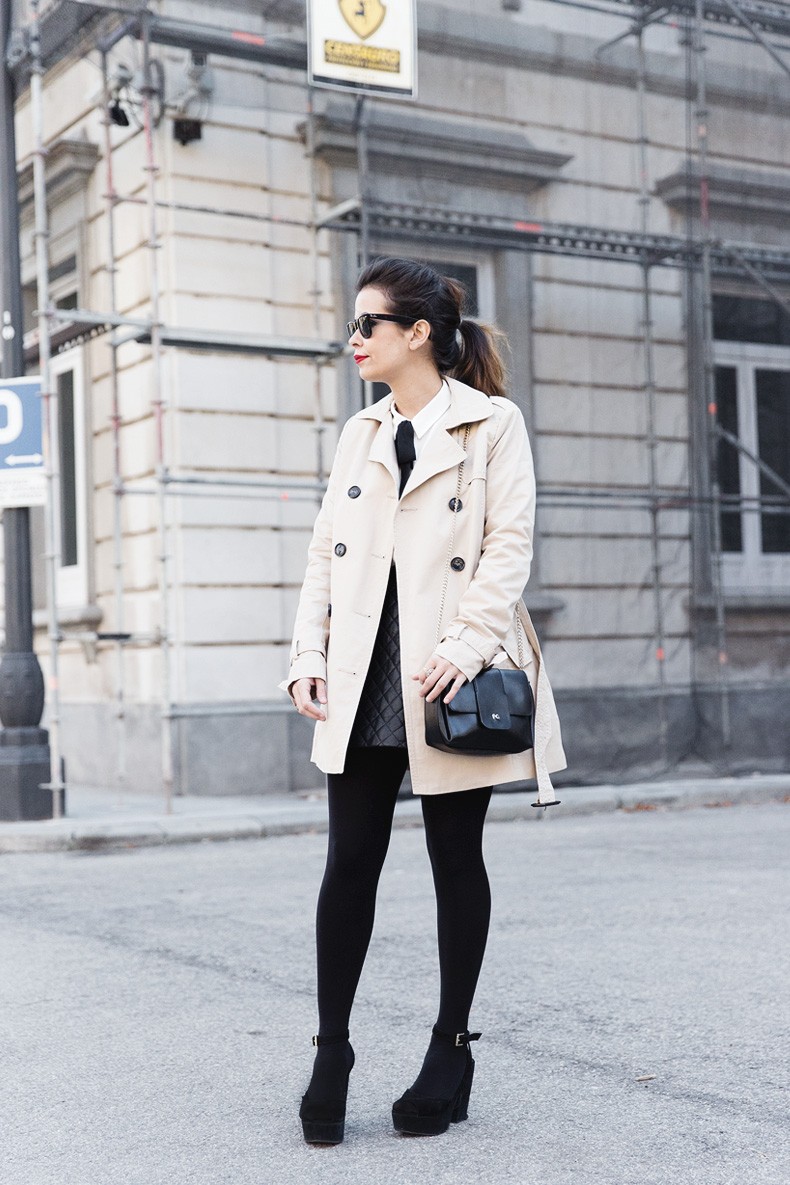 White_Shirt-Black_Bow-Leather_Skirt-Trench_Coat-Forever_21_Madrid-Outfit-Street_Style-Collage_Vintage-6