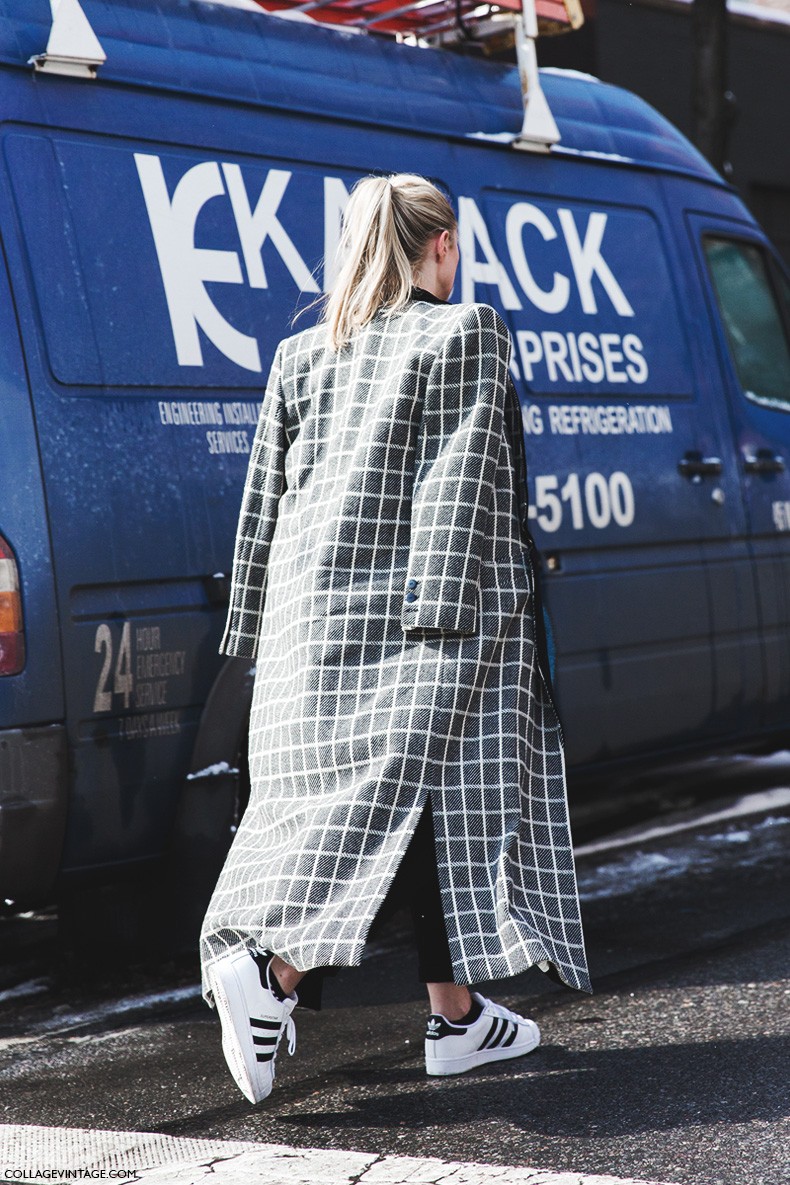 New_York_Fashion_Week-Fall_Winter_2015-Street_Style-NYFW-Checked_Coat-Adidas_Superstar-Sneakers-