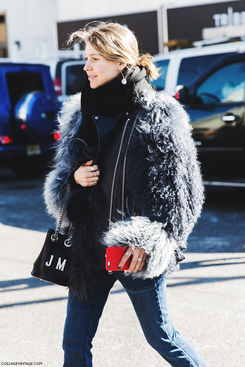 New_York_Fashion_Week-Fall_Winter_2015-Street_Style-NYFW-Jessica_Minkoff-Fur_Coat-Flared_Jeans-