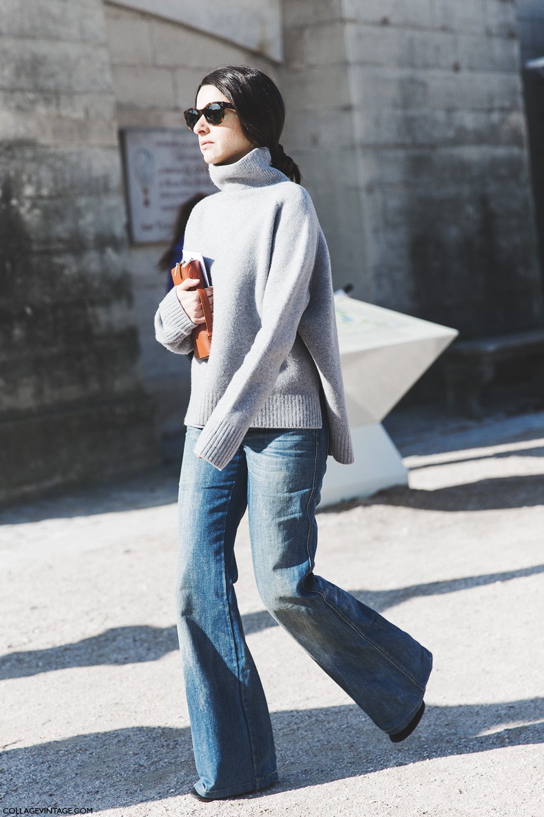 Paris_Fashion_Week-Fall_Winter_2015-Street_Style-PFW-Flared_Jeans-turtle_Neck-