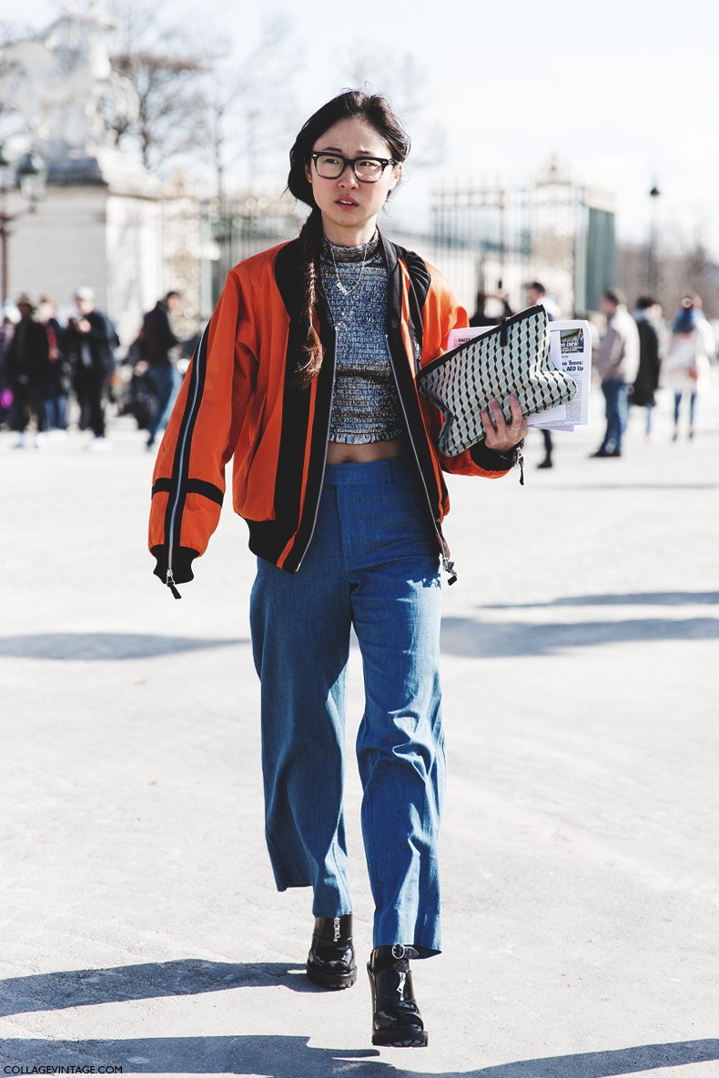 Paris_Fashion_Week-Fall_Winter_2015-Street_Style-PFW-Orange_Bomber-Denim_Jeans-