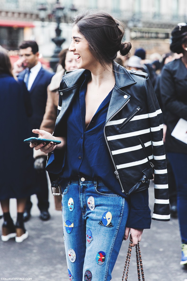 Paris_Fashion_Week-Fall_Winter_2015-Street_Style-PFW-Striped_Biker_Jacket-Stella_McCartney_Jeans-