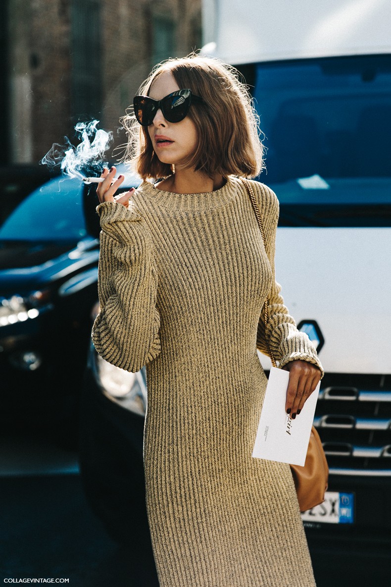 MFW-Milan_Fashion_Week-Spring_Summer_2016-Street_Style-Say_Cheese-Candela_Novembre-Knitted_Dress-Golden_Shoes-1