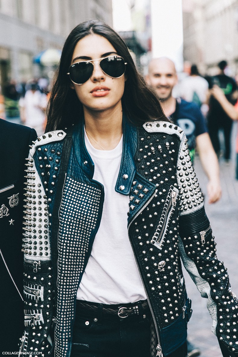 New_York_Fashion_Week-Spring_Summer-2016-Street-Style-Jessica_Minkoff-Diesel_Black_And_Gold-Patricia_Manfield-Leather_Studded_Jacket-