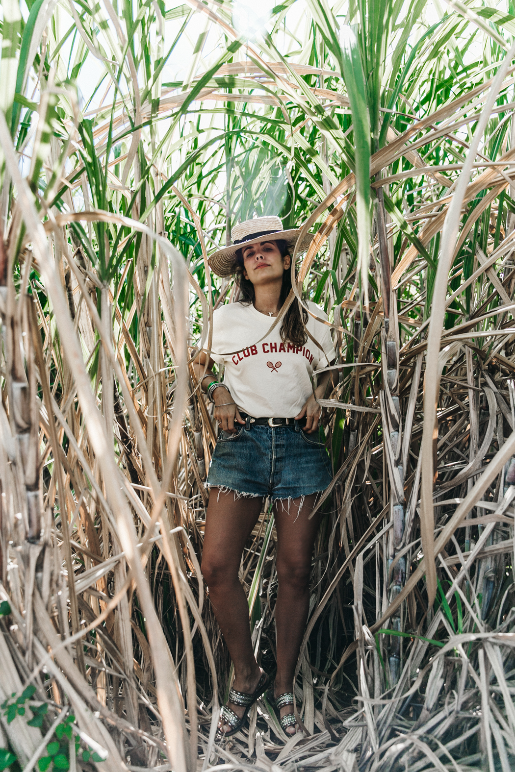 Jamica-Sugar_Cane_Field-Levis-Straw_Hat-Reebok_Tee-Outfit-Summer-Collage_on_The_Road-Bamboo_Walls-15