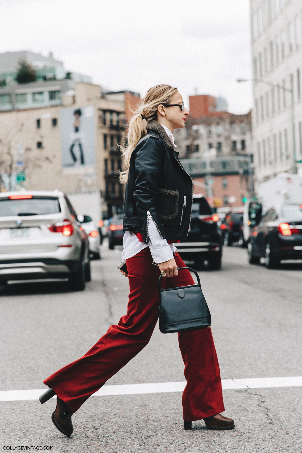 NYFW-New_York_Fashion_Week-Fall_Winter-16-Street_Style-Red_Trousers-Biker_Jacket-Rounded_Sunnies-
