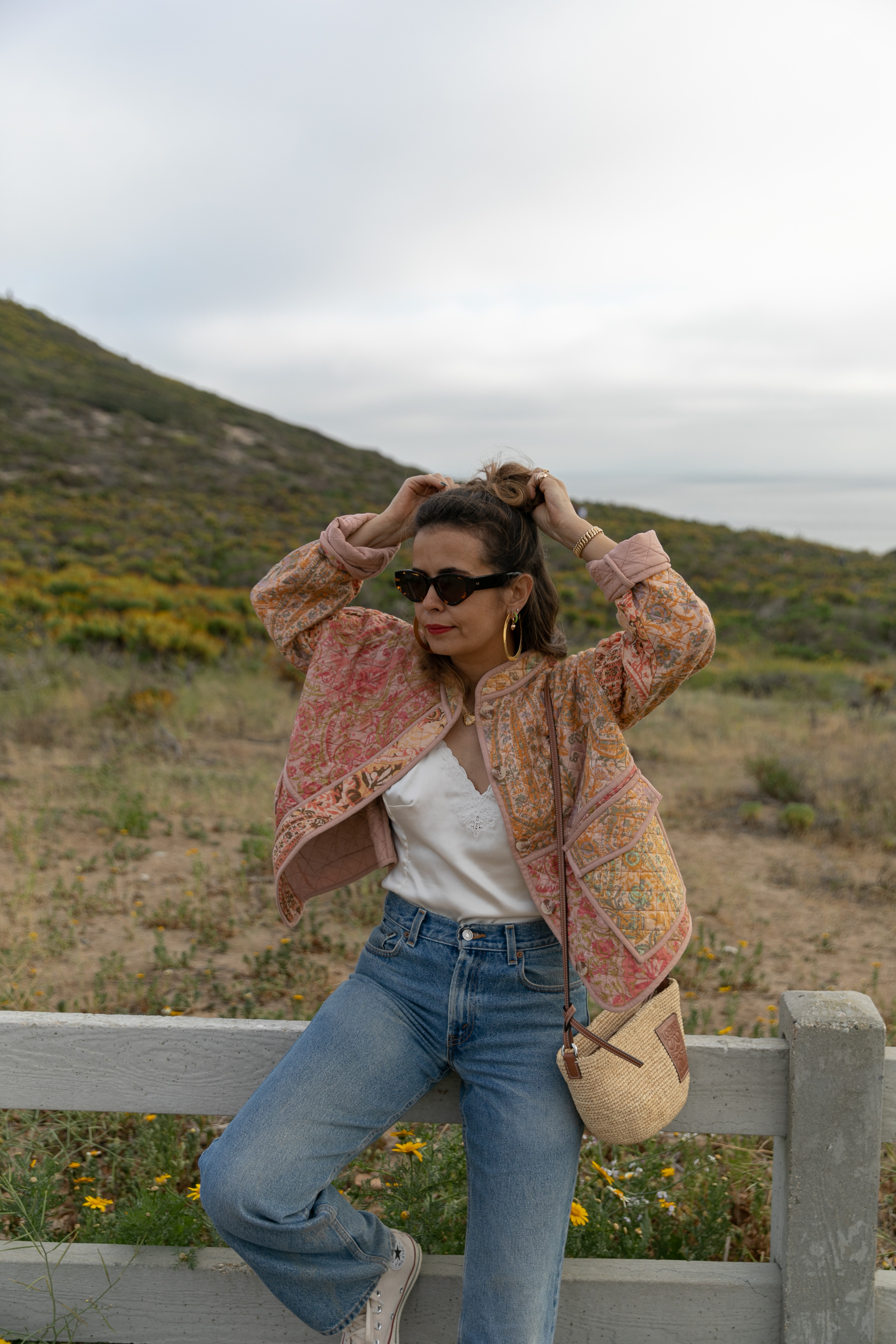Sara from Collage Vintage wearing a patchwork jacket and vintage Levis