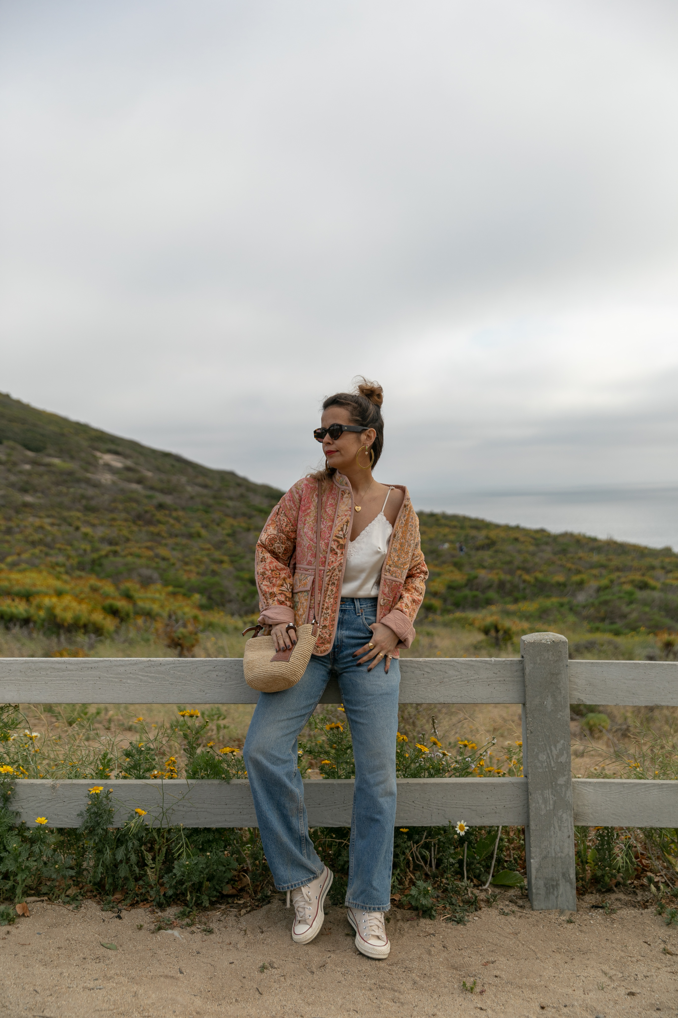 Sara from Collage Vintage wearing a patchwork jacket and vintage Levis