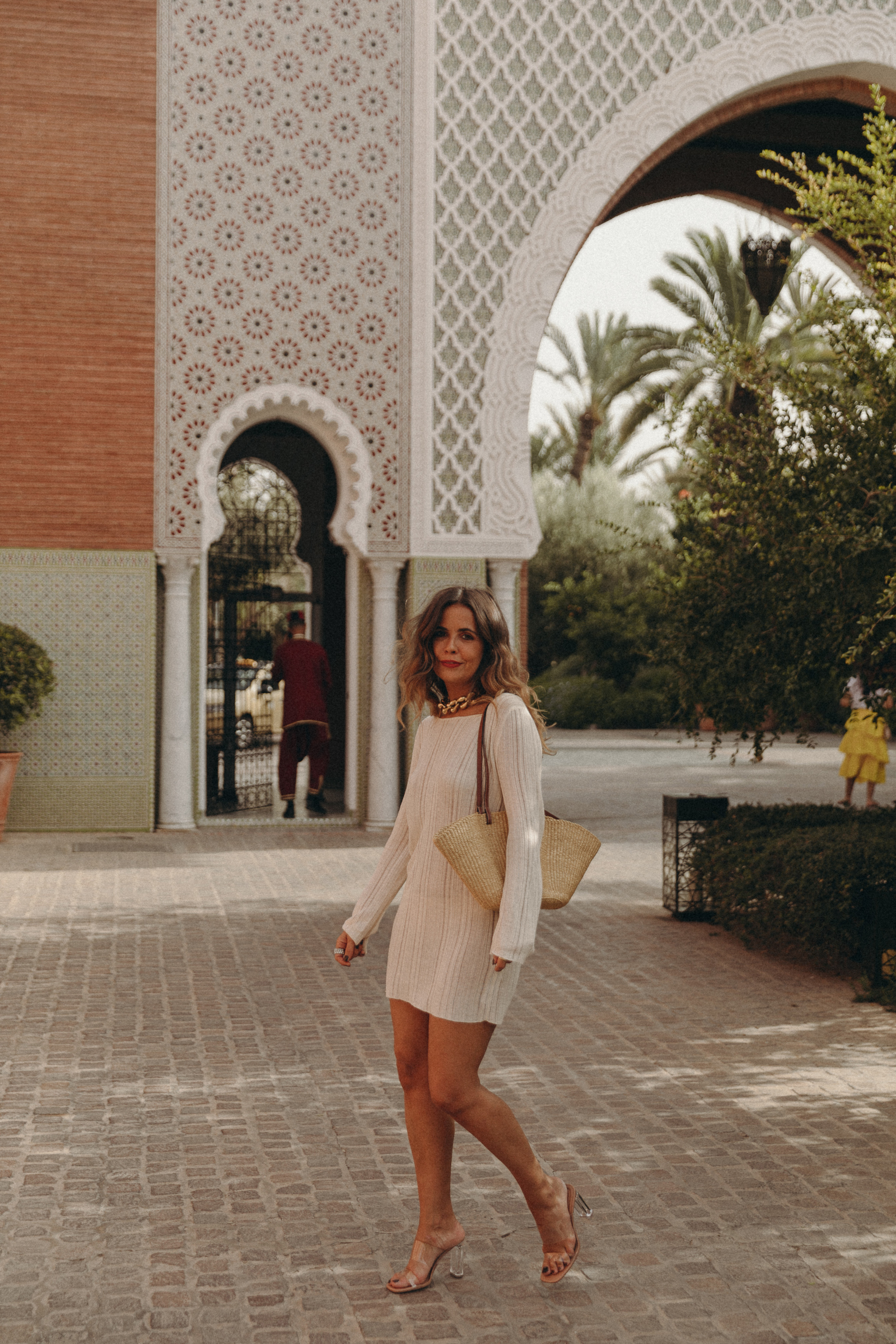 A day at the Royal Mansour Hotel Marrakech, wearing a Zara spring dress, Loewe basket bag and a chunky necklace